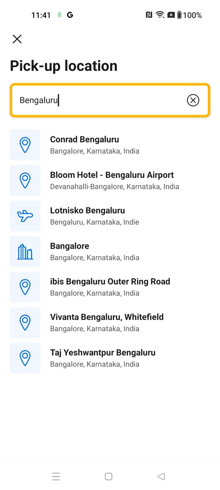 Booking.com: Pick-up location