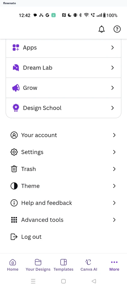 Canva: More menu