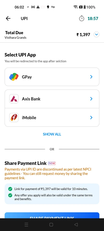 MakeMyTrip UPI app selection