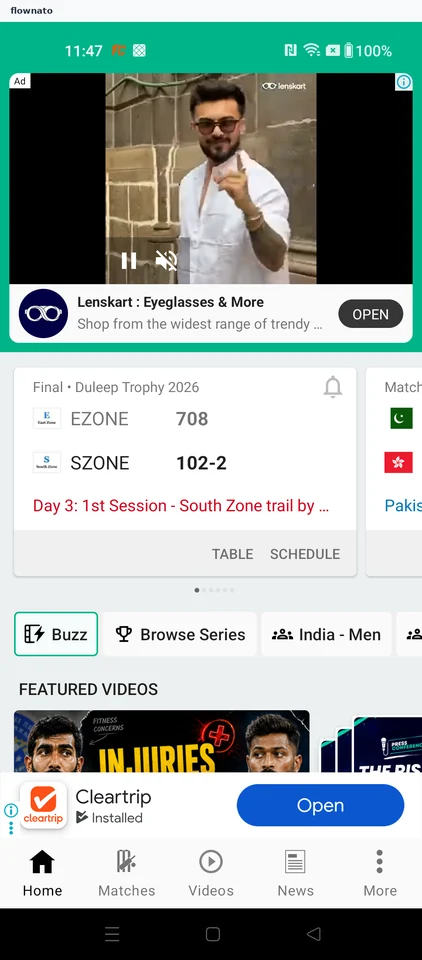 Cricbuzz: Open the app's other sections