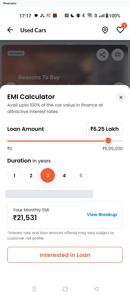 CarDekho EMI calculator