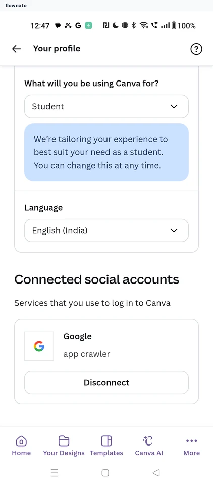 Canva: Language setting