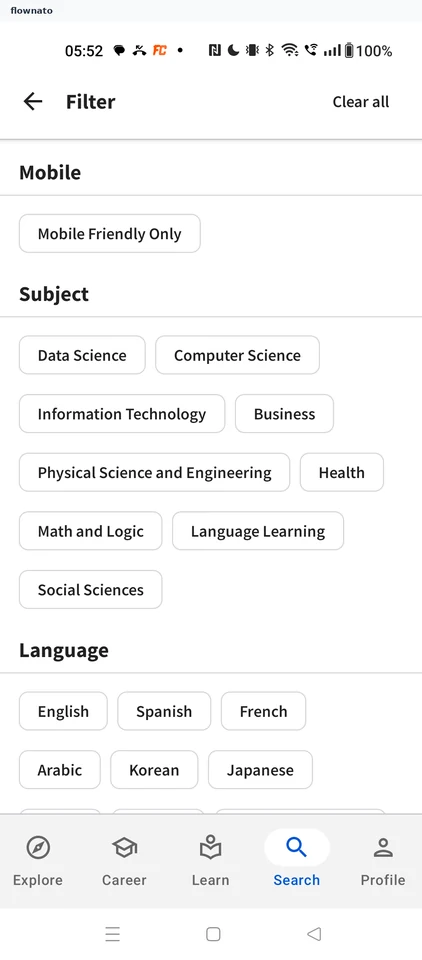 Coursera: Filter options