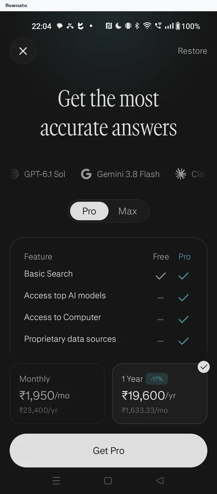 Perplexity: Pro upgrade