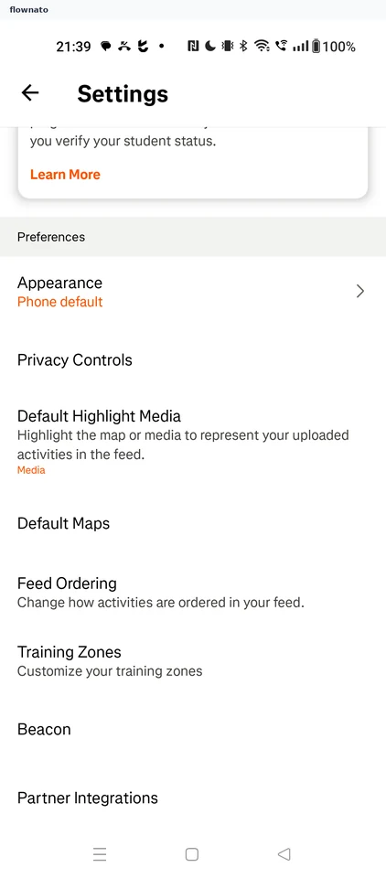 Strava: Settings