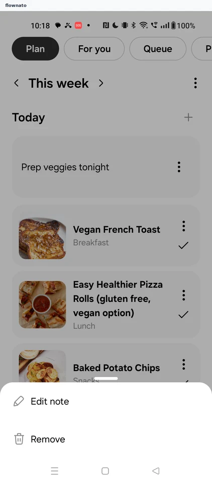 Samsung Food: Note options