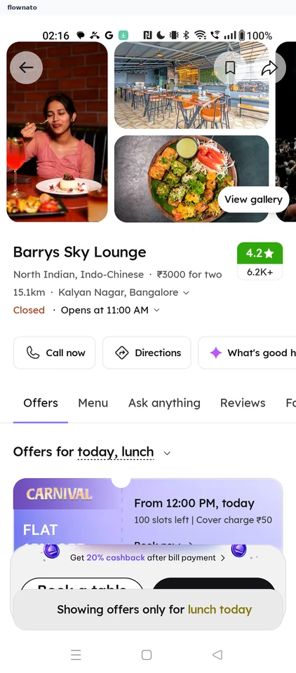 Zomato: Restaurant page