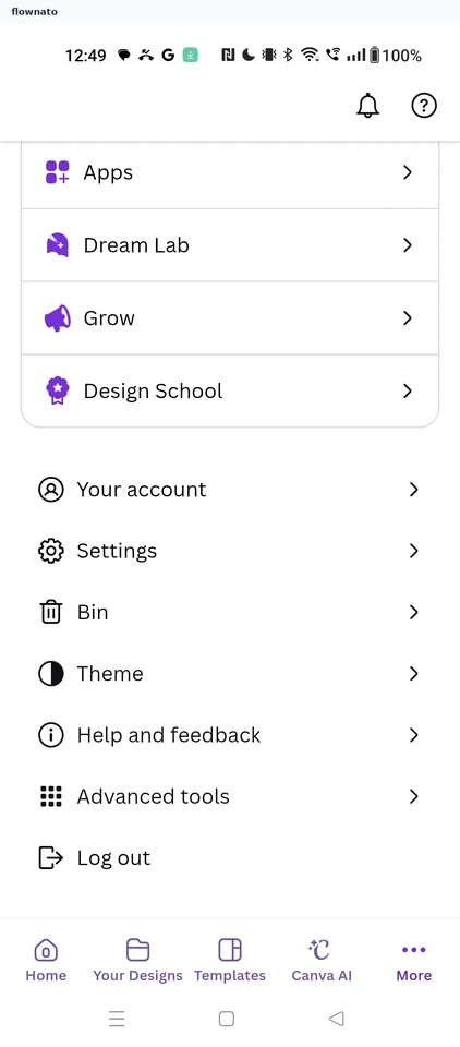 Canva: More menu