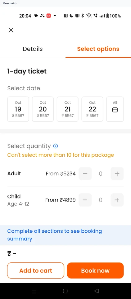 Klook: Package date and quantity options