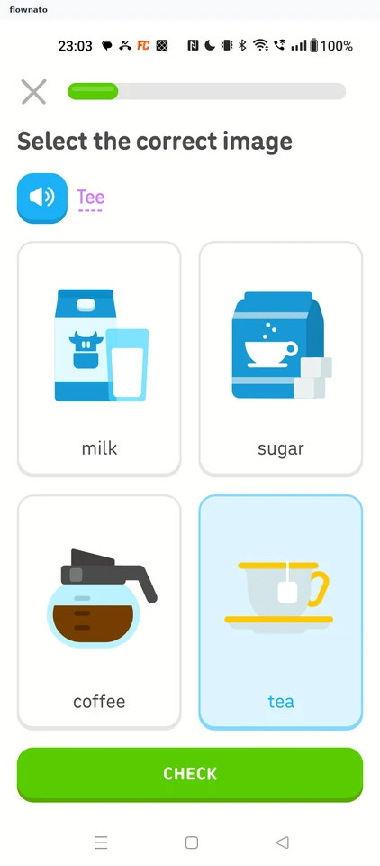 Duolingo: Tea selected