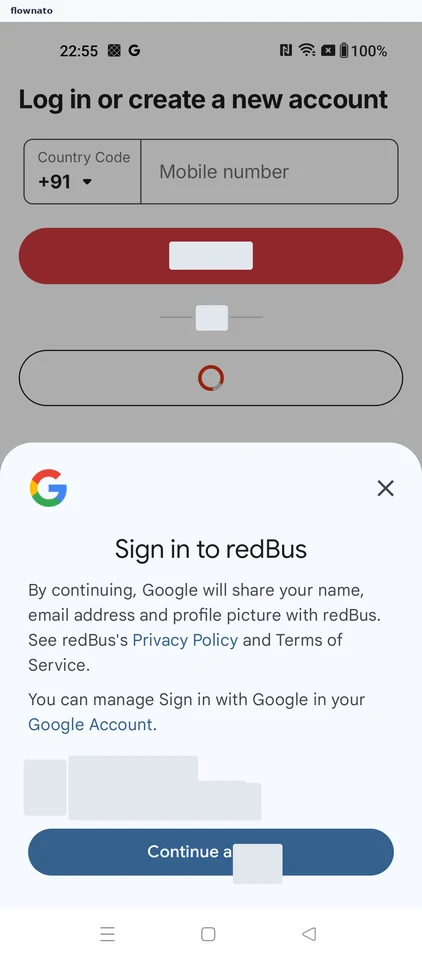 redBus Google sign-in
