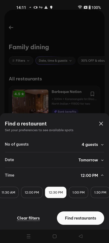 District: Search table availability