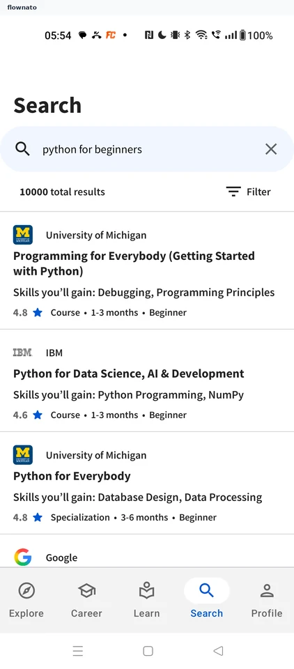 Coursera: Popular search results