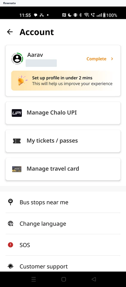 Chalo: Account page