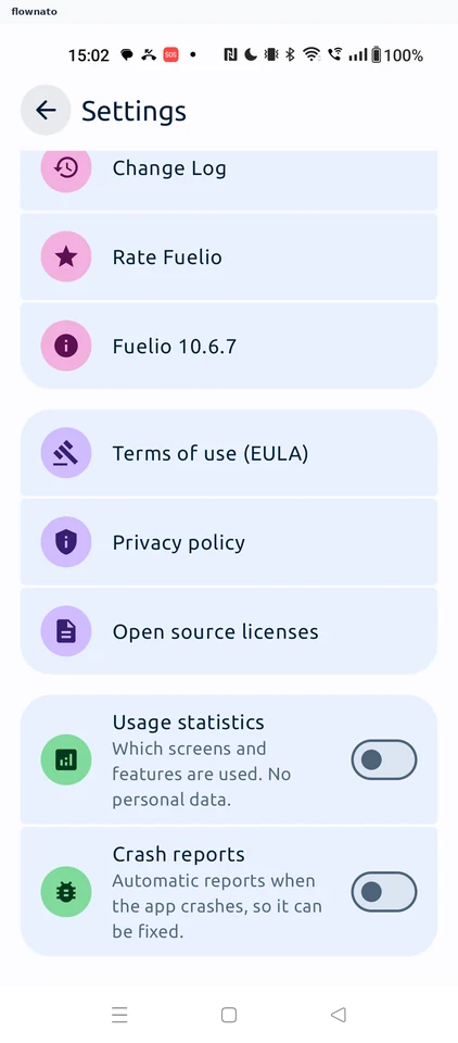 Fuelio: Settings