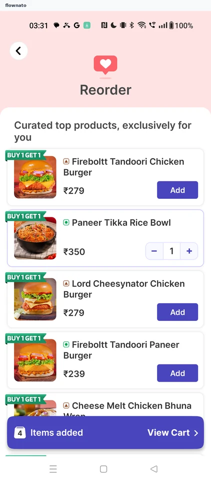 EatSure: Full Reorder list