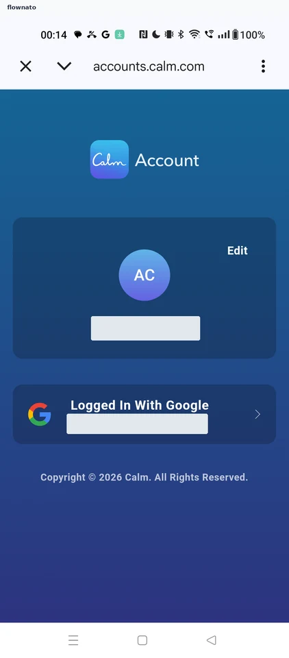 Calm: Account details