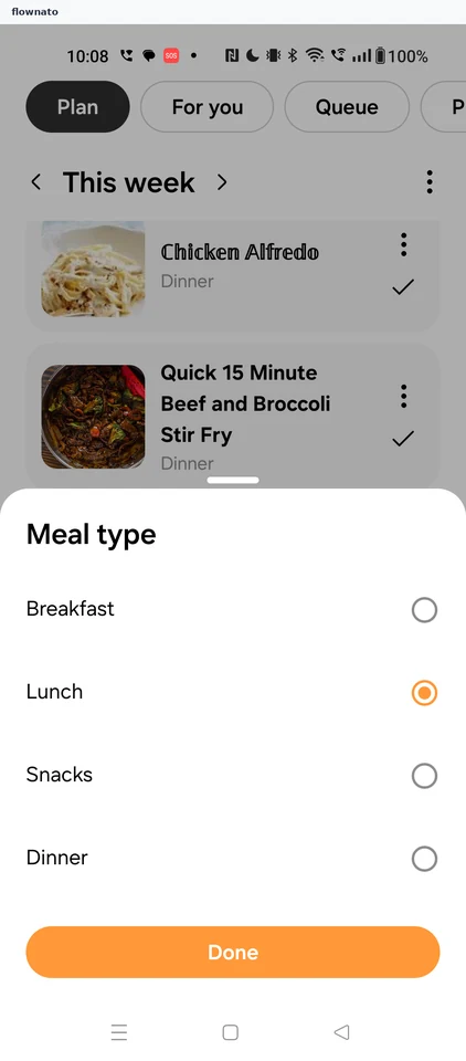 Samsung Food: Meal type picker