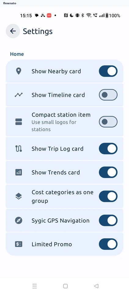 Fuelio: Home settings