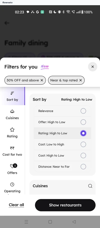 Zomato: Sort chosen