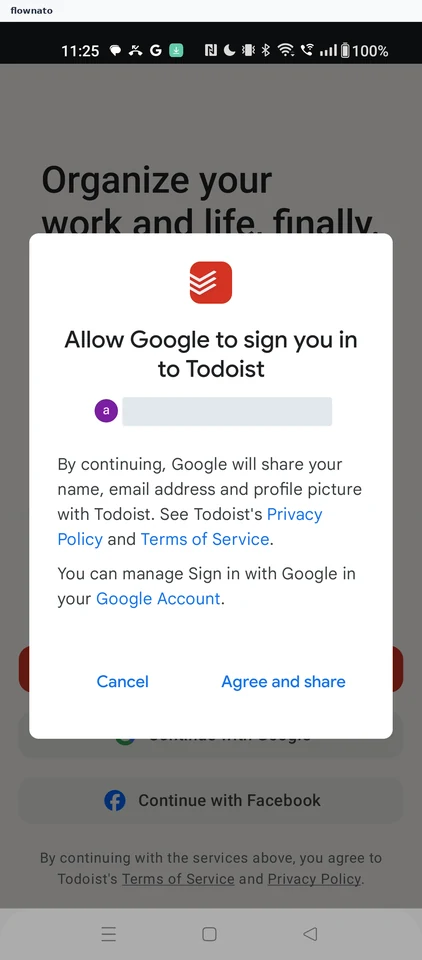 Todoist: Agree to share profile details
