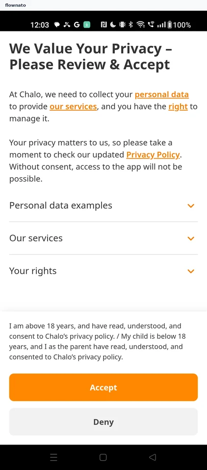 Chalo: Consent page