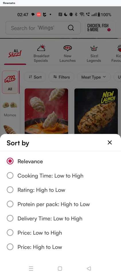 Sizzl store menu