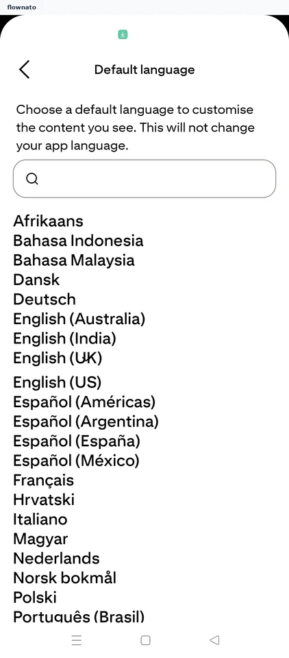 Pinterest: Default language list