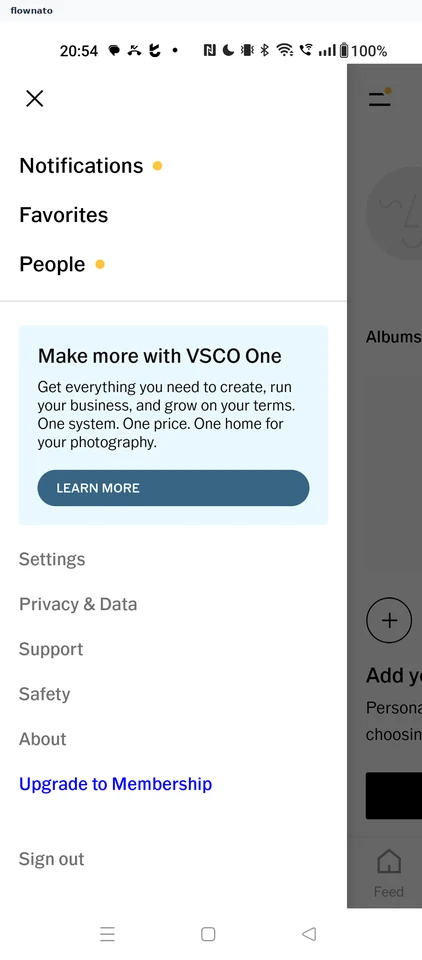VSCO: Navigation menu