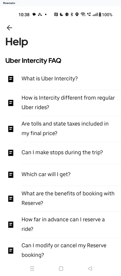 Uber: Help (Uber Intercity FAQ)