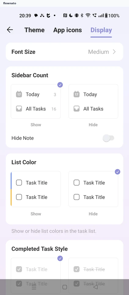 TickTick: Display settings