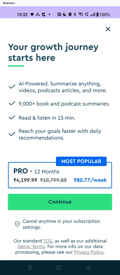 Blinkist: Go Pro plan paywall