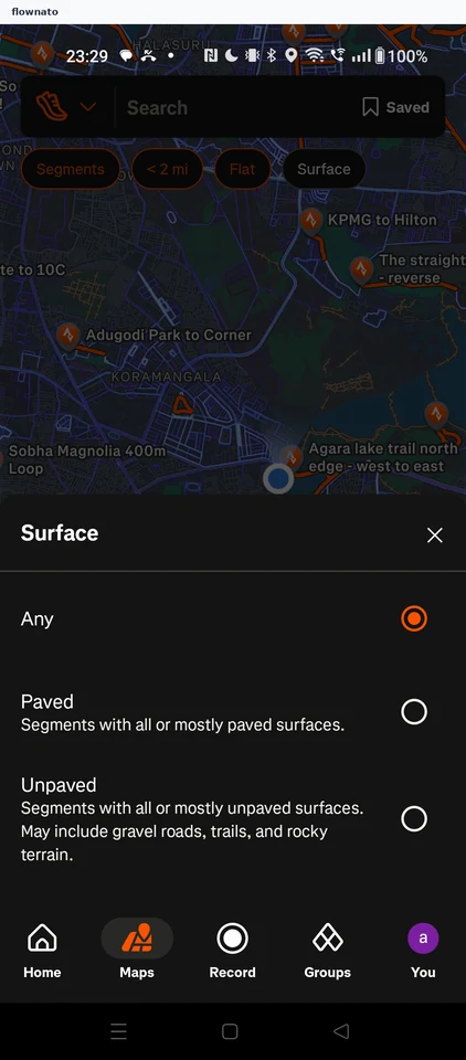 Strava: Maps tab: segment discovery