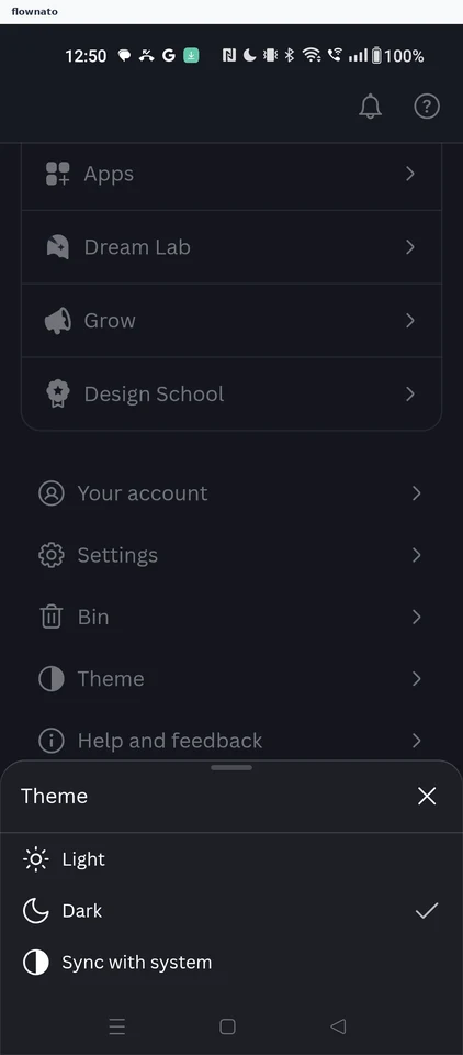 Canva: Dark theme applied