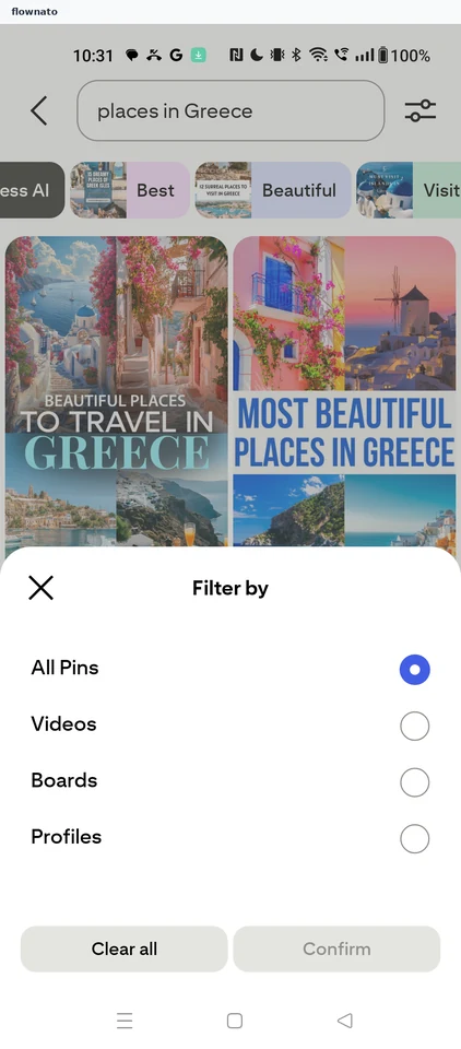 Pinterest: Filter