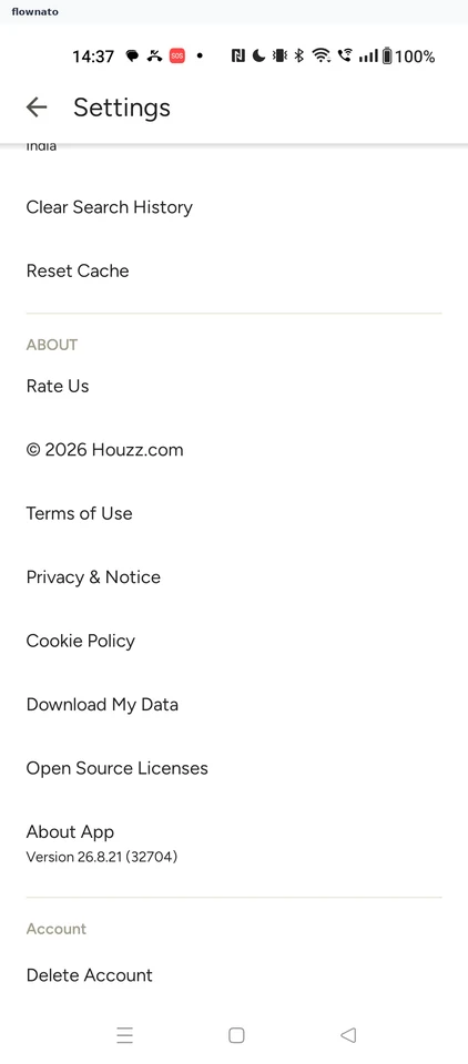 Houzz: Settings