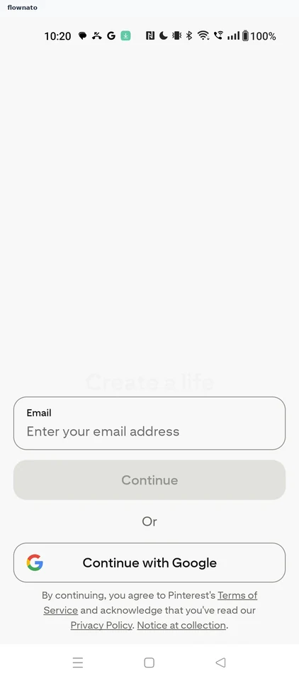 Pinterest: Welcome screen