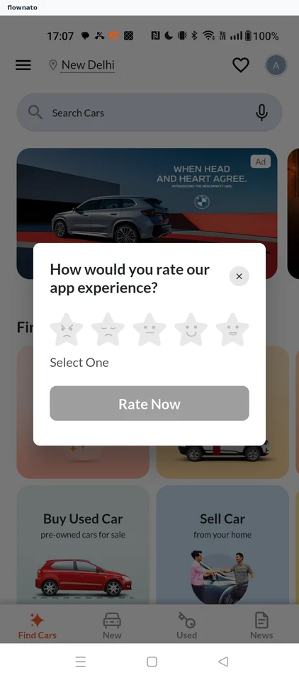 CarDekho Close the rating prompt screen
