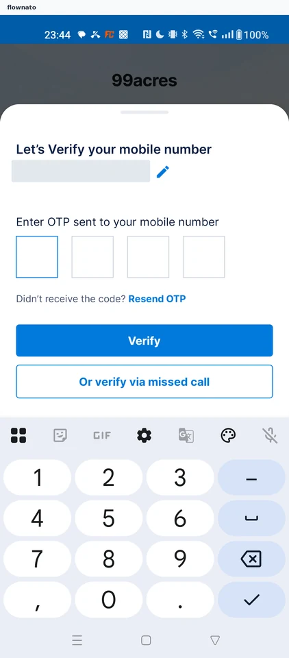 99acres: OTP verification