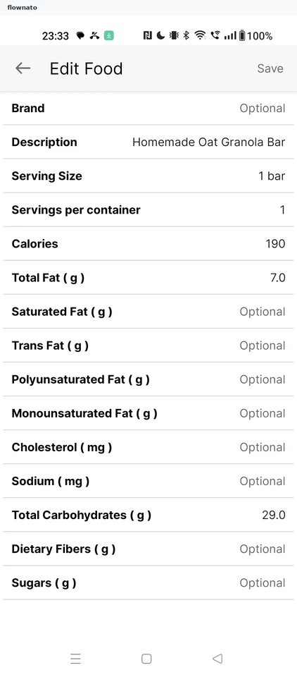 Stored food details