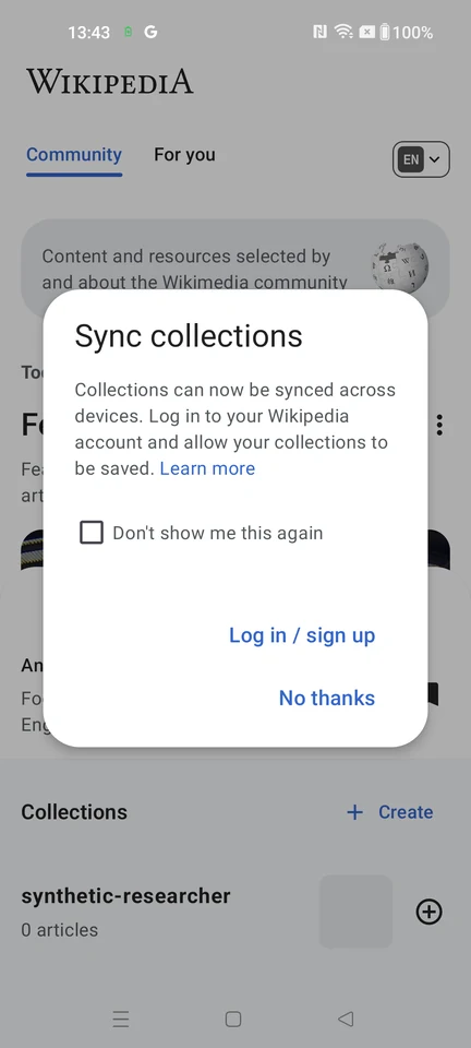 Wikipedia: Choose whether to sync