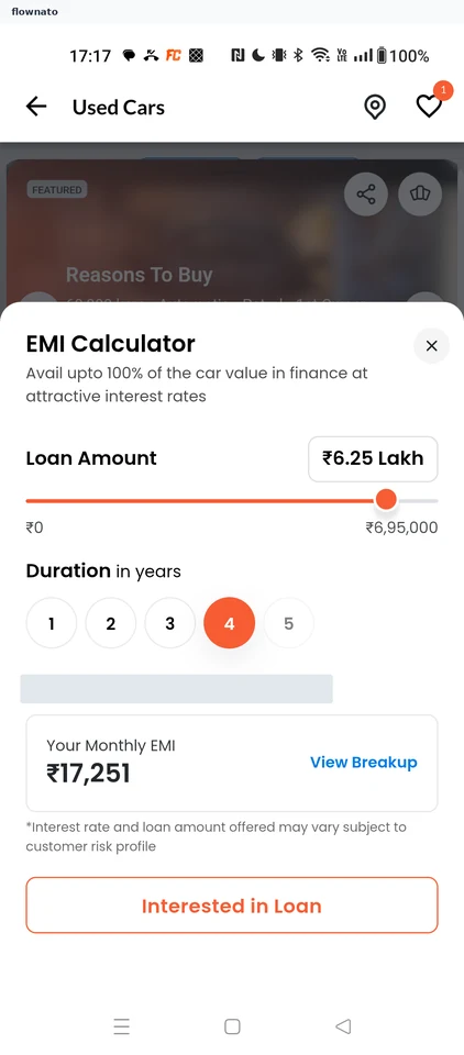 CarDekho EMI calculator