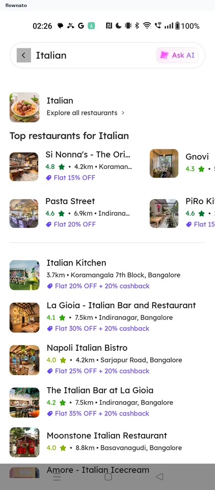 Zomato: Italian results
