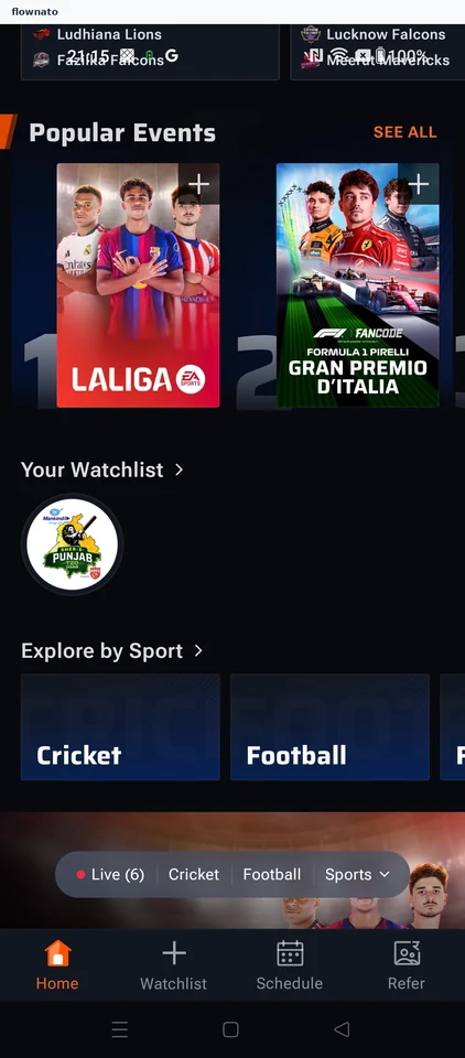 FanCode: Open a tour from Your Watchlist