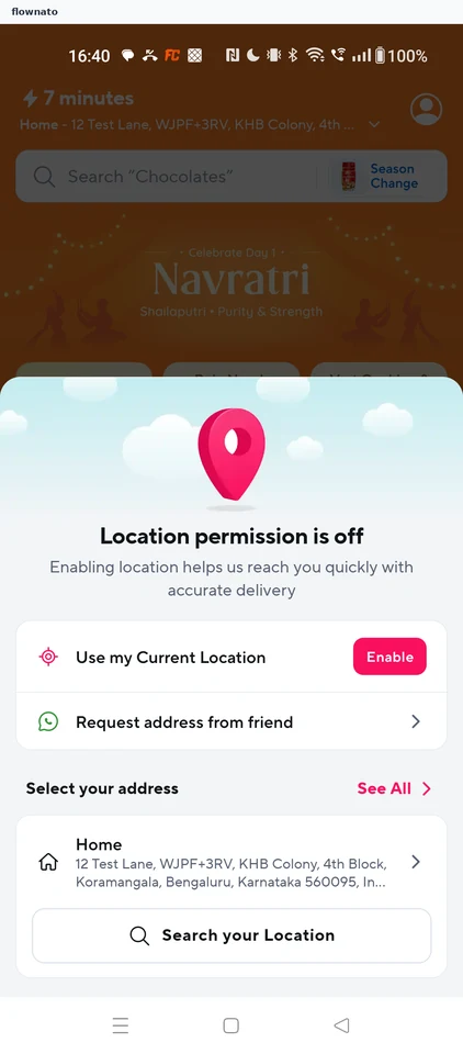 Zepto Location permission