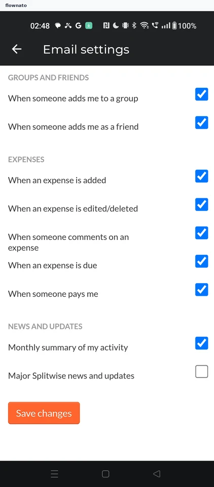 Splitwise: Option turned off