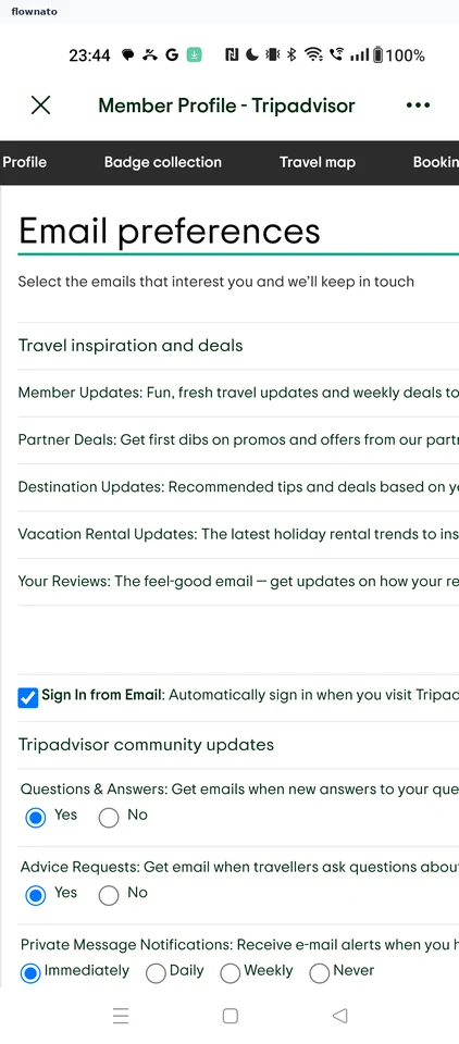 Tripadvisor: Email preferences