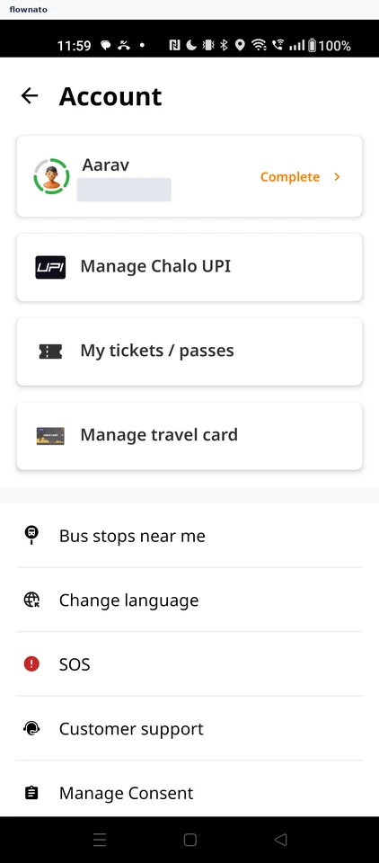 Chalo: Account page