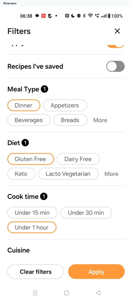 Samsung Food: Recipe filters