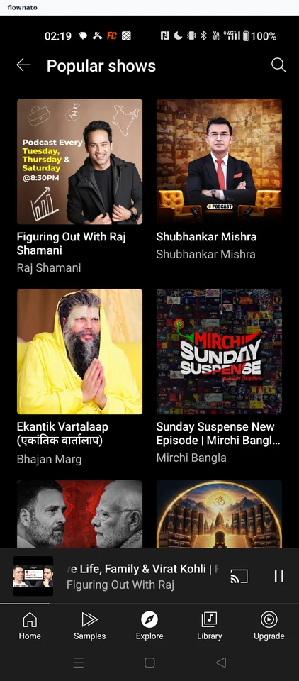 YouTube Music: Popular shows grid